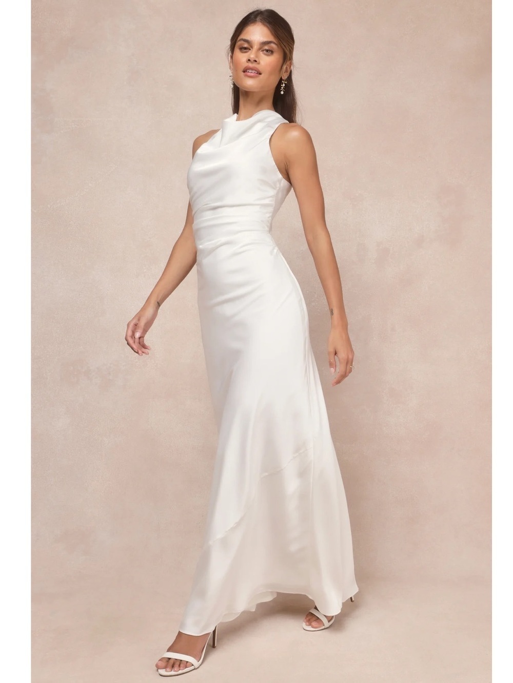 NWT Lulu’s Effortlessly Sensational White Satin Backless Maxi Wedding Dress L XL - Picture 4 of 11